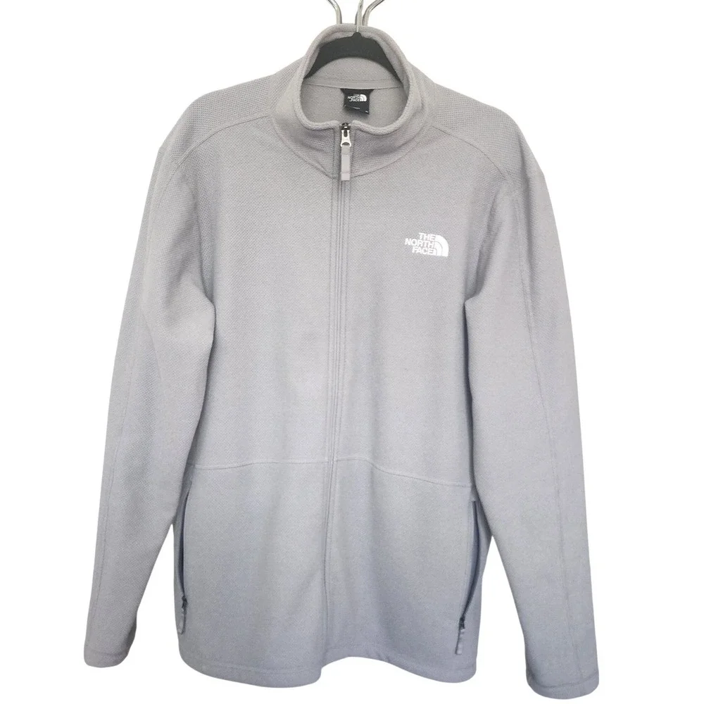 The North Face Mens XL Skyline Full Zip Fleece Jacket Light Grey Textured Mock